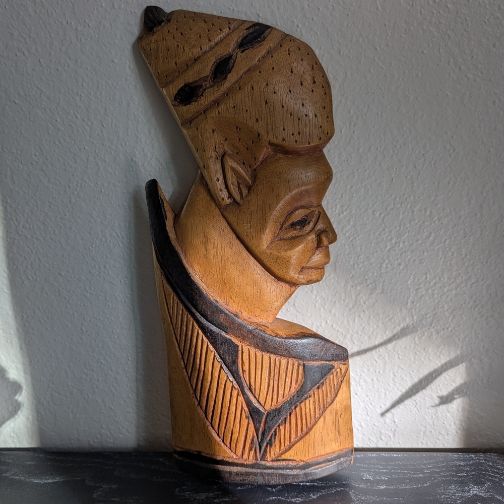 Vintage Primitive Carved Wood African  Silhouette Wall Art Plaque 14” H x 5.5” W